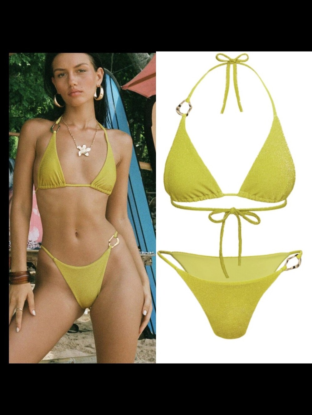 NWT! Princess Polly Green Glitter Bikini 2PC Gold Toned Buckle Detail4/6 Bottom